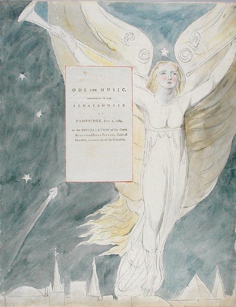 "Oodi musiikille", suunnittelu 93 teoksesta "The Poems of Thomas Gray" tekijältä William Blake