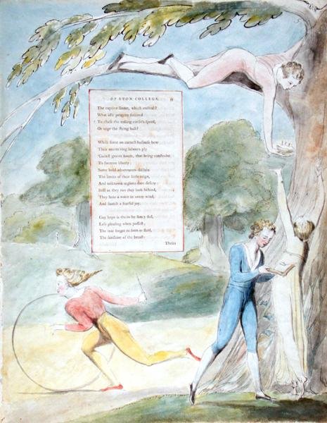 Oodi Eton Collegen kaukaisesta näkökulmasta, teoksesta The Poems of Thomas Gray, julkaistu vuosina 1797-1798 (akvarelli ja musta muste paperille) tekijältä William Blake