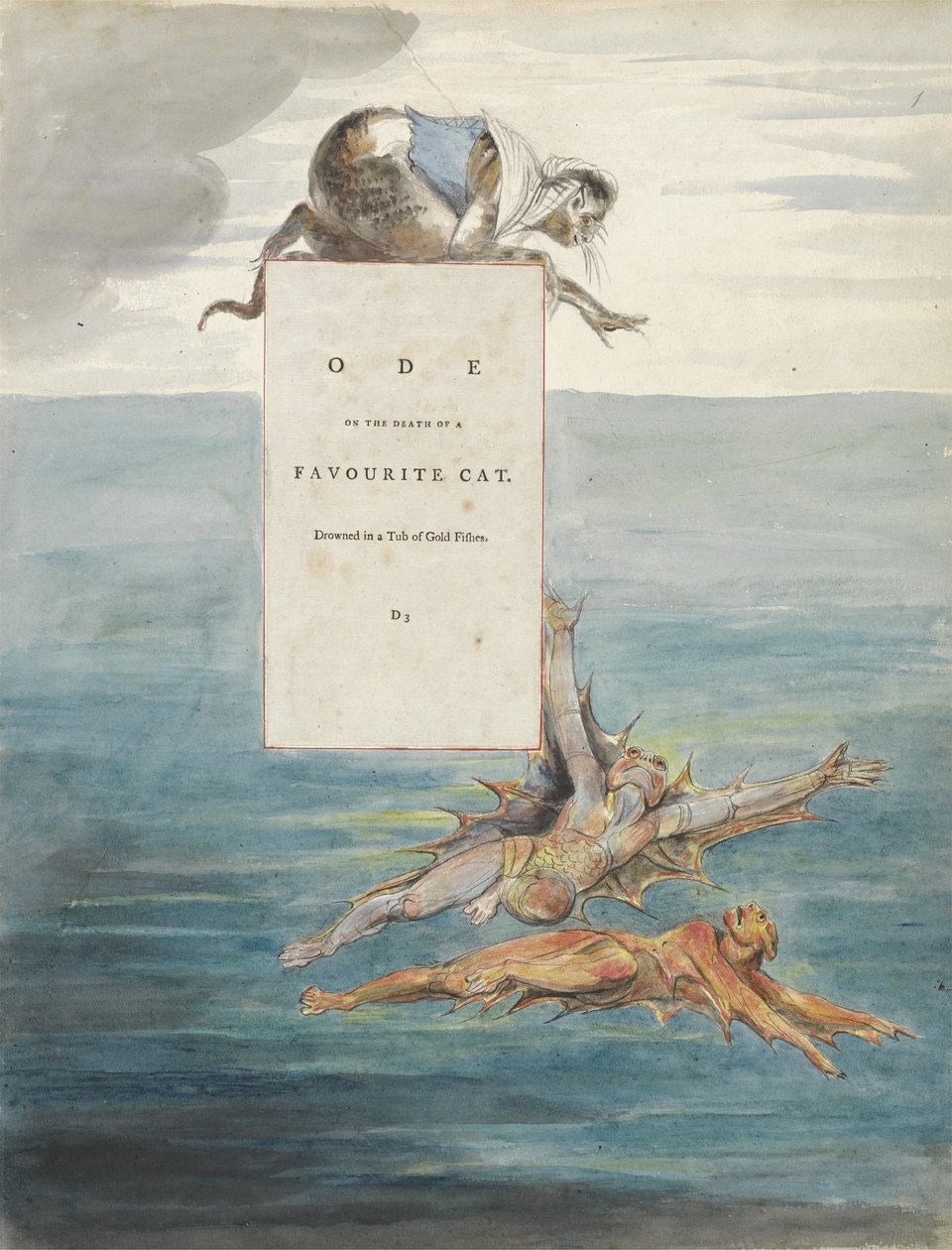 "Oodi suosikkikissan kuolemasta", suunnittelu 7 teokselle "The Poems of Thomas Gray" tekijältä William Blake