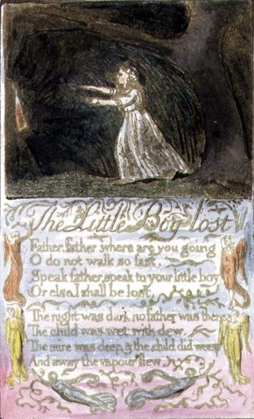 P.124-1950.pt12 The Little Boy Lost: levy 12 kappaleesta Songs of Innocence and of Experience (kopio R) n. 1802-08 (etsaus, tussi ja akvarelli) tekijältä William Blake