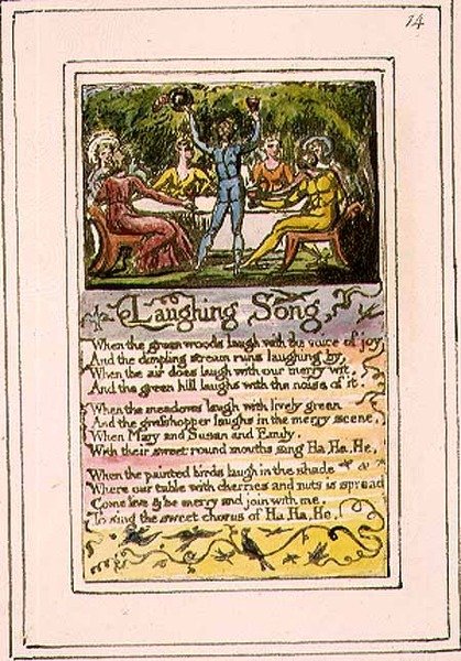P.124-1950.pt14 Naurulaulu: levy 14 kappaleesta Songs of Innocence and of Experience (kopio R) n. 1802-08 (etsaus, tussi ja akvarelli) tekijältä William Blake