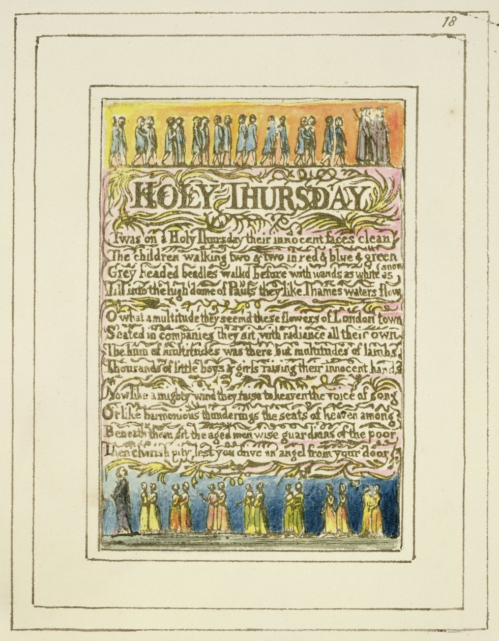 P.124-1950.pt18 Pyhä Torstai: levy 18 kappaleesta Songs of Innocence and of Experience (kopio R) n. 1802-08 (etsaus, muste ja wc) tekijältä William Blake