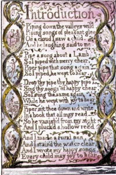 P.124-1950.pt3 Johdanto: levy 3 kappaleesta Songs of Innocence and of Experience (kopio R) n. 1802-08 (etsaus, tussi ja akvarelli) tekijältä William Blake