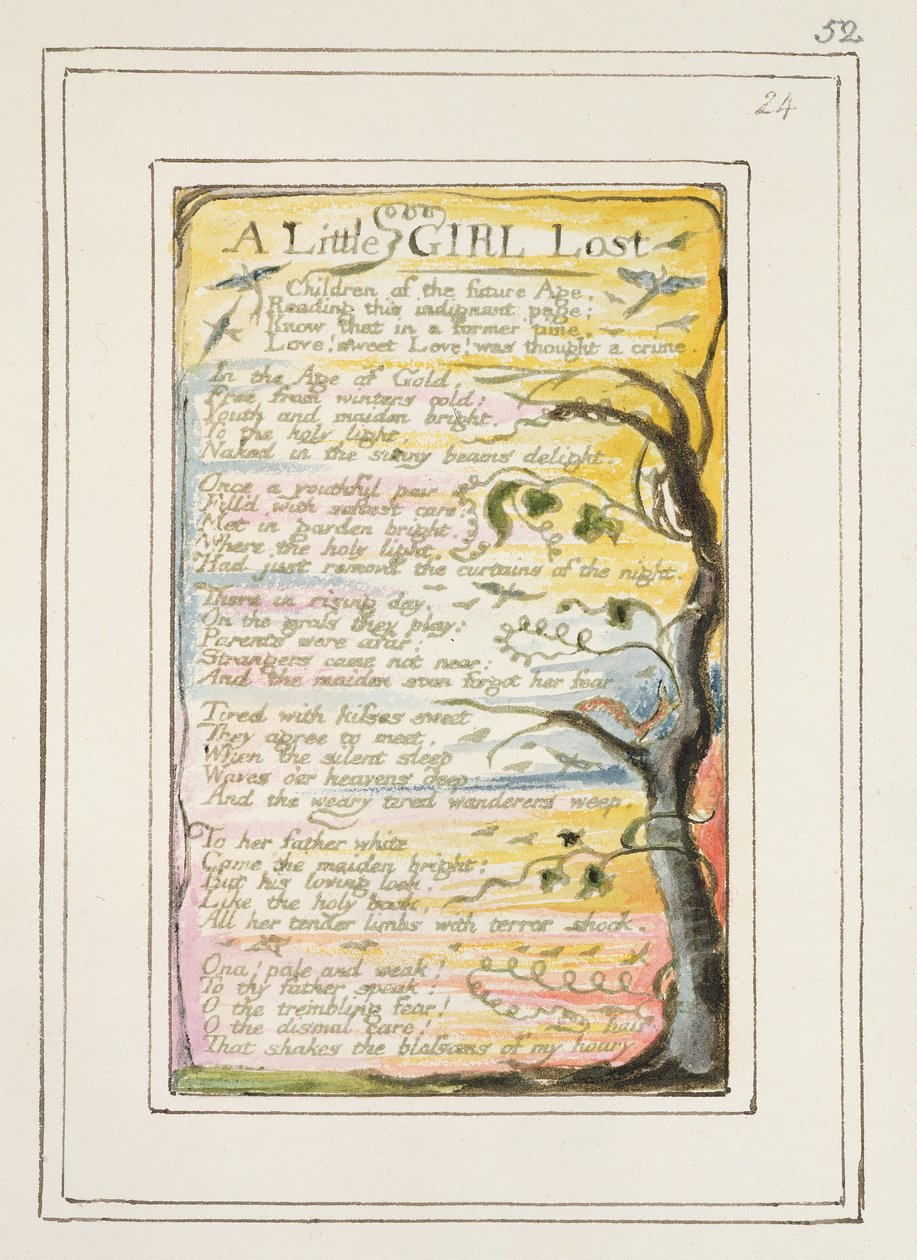 P.124-1950.pt52 Pieni tyttö kadonnut: levy 52 julkaisusta Songs of Innocence and of Experience (kopio R) n. 1802-08 (etsaus, muste ja wc) tekijältä William Blake