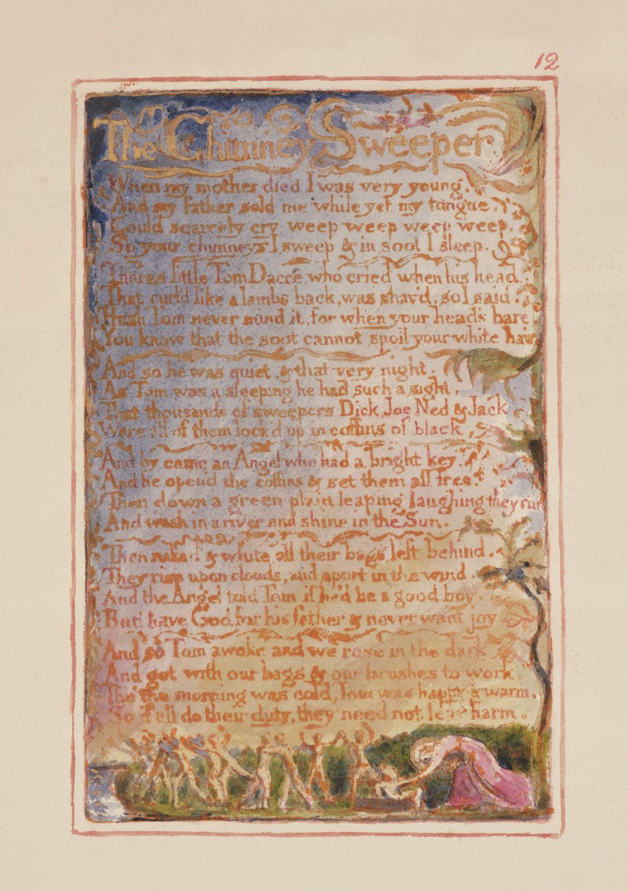 P.125-1950.pt12 Savupiipunlakaisu: levy 12 kappaleesta Songs of Innocence and of Experience (kopio AA) n. 1815-26 (etsaus, muste ja wc) tekijältä William Blake