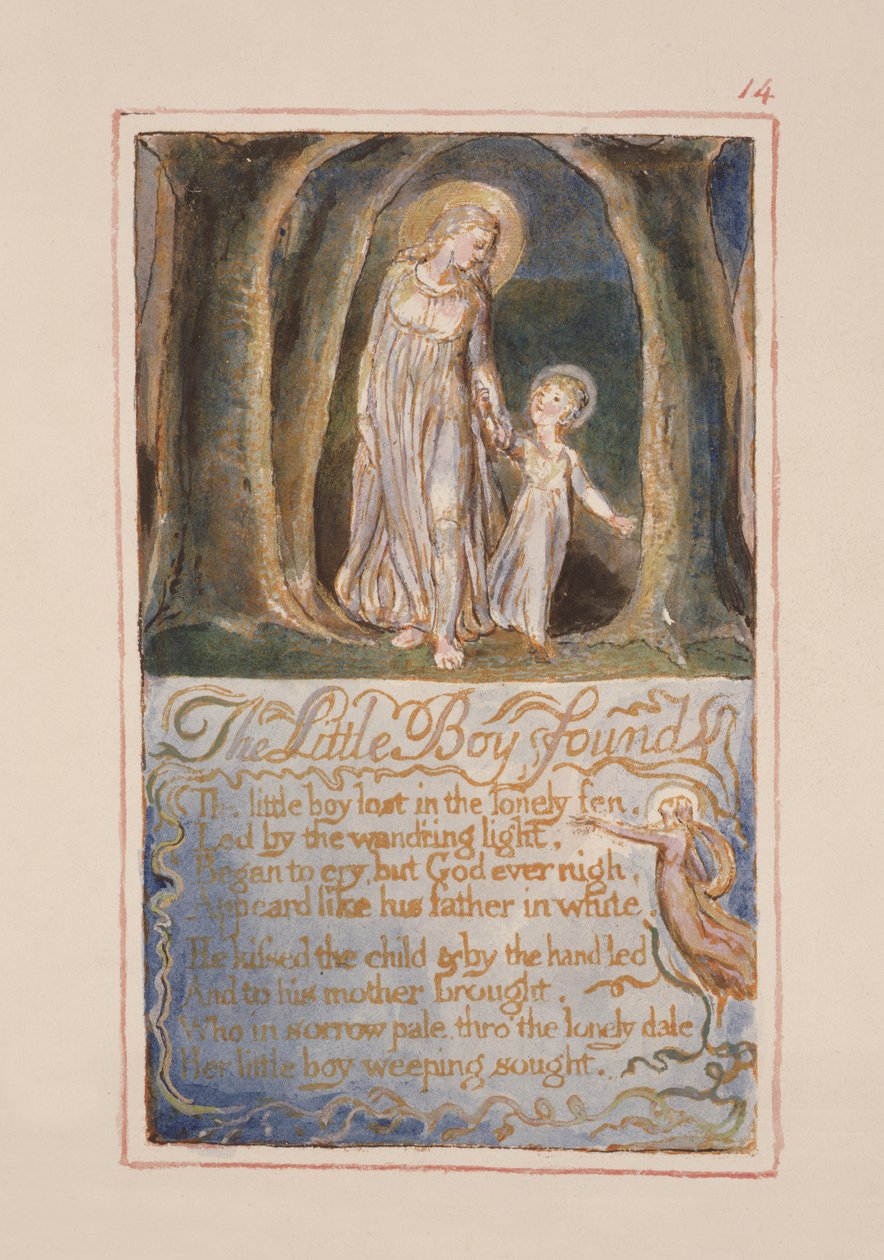 P.125-1950.pt14 Pieni poika löydetty: levy 14 kappaleesta Songs of Innocence and of Experience (kopio AA) n. 1815-26 (etsaus, muste ja wc) tekijältä William Blake