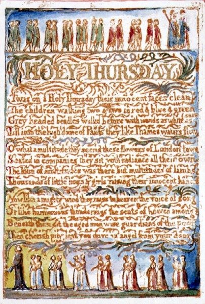P.125-1950.pt19 Pyhä Torstai: levy 19 kappaleesta Songs of Innocence and of Experience (kopio AA) n. 1815-26 (etsaus, tussi ja akvarelli) tekijältä William Blake