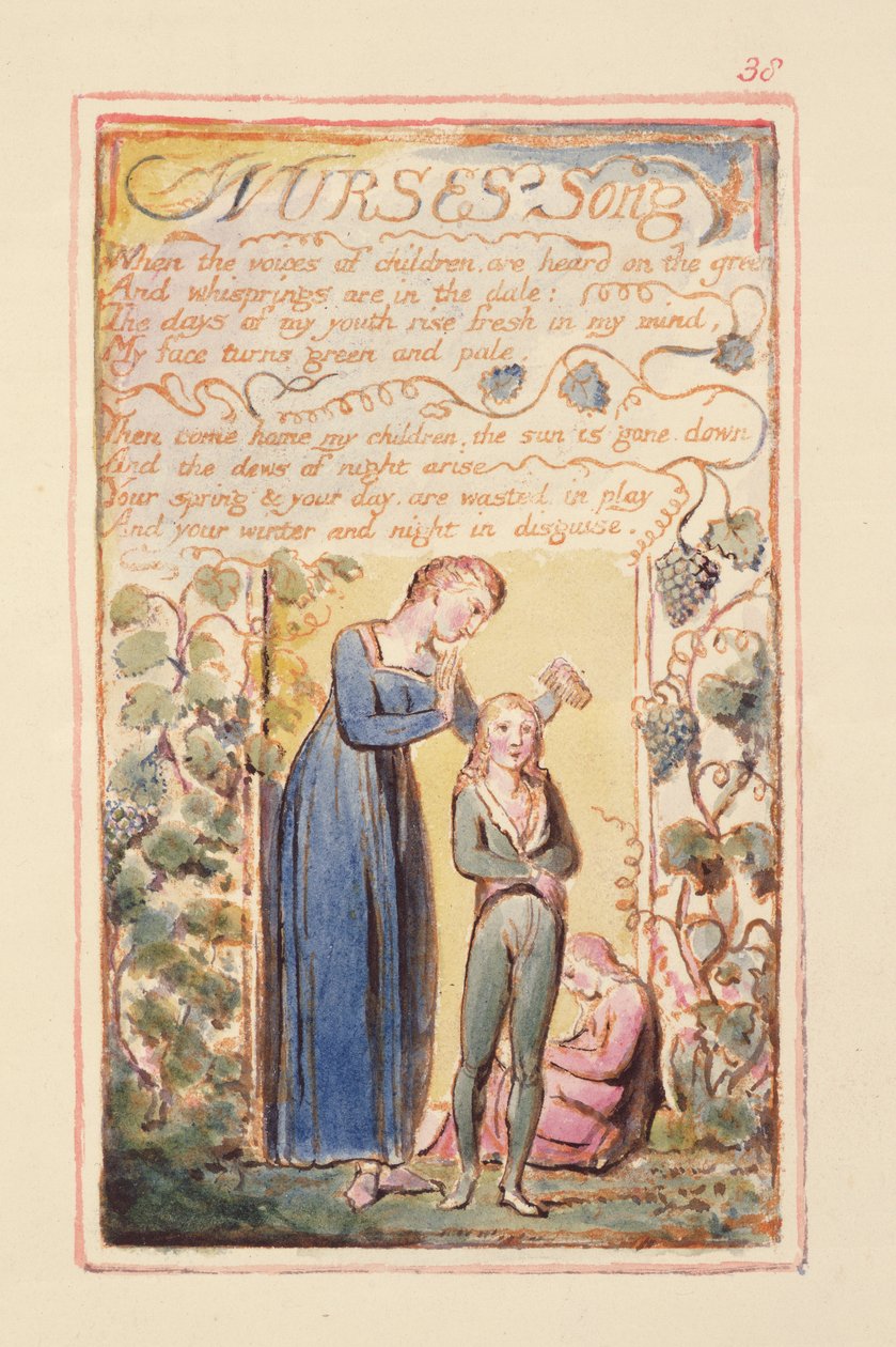 P.125-1950.pt38 Nurses Song: levy 38 kappaleesta Songs of Innocence and of Experience (kopio AA) n. 1815-26 (etsaus, muste ja wc) tekijältä William Blake
