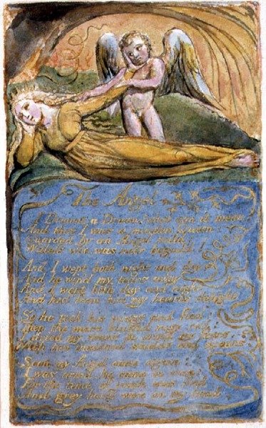 P.125-1950.pt41 Enkeli: levy 41 kappaleesta Songs of Innocence and of Experience (kopio AA) n. 1815-26 (etsaus, tussi ja akvarelli) tekijältä William Blake