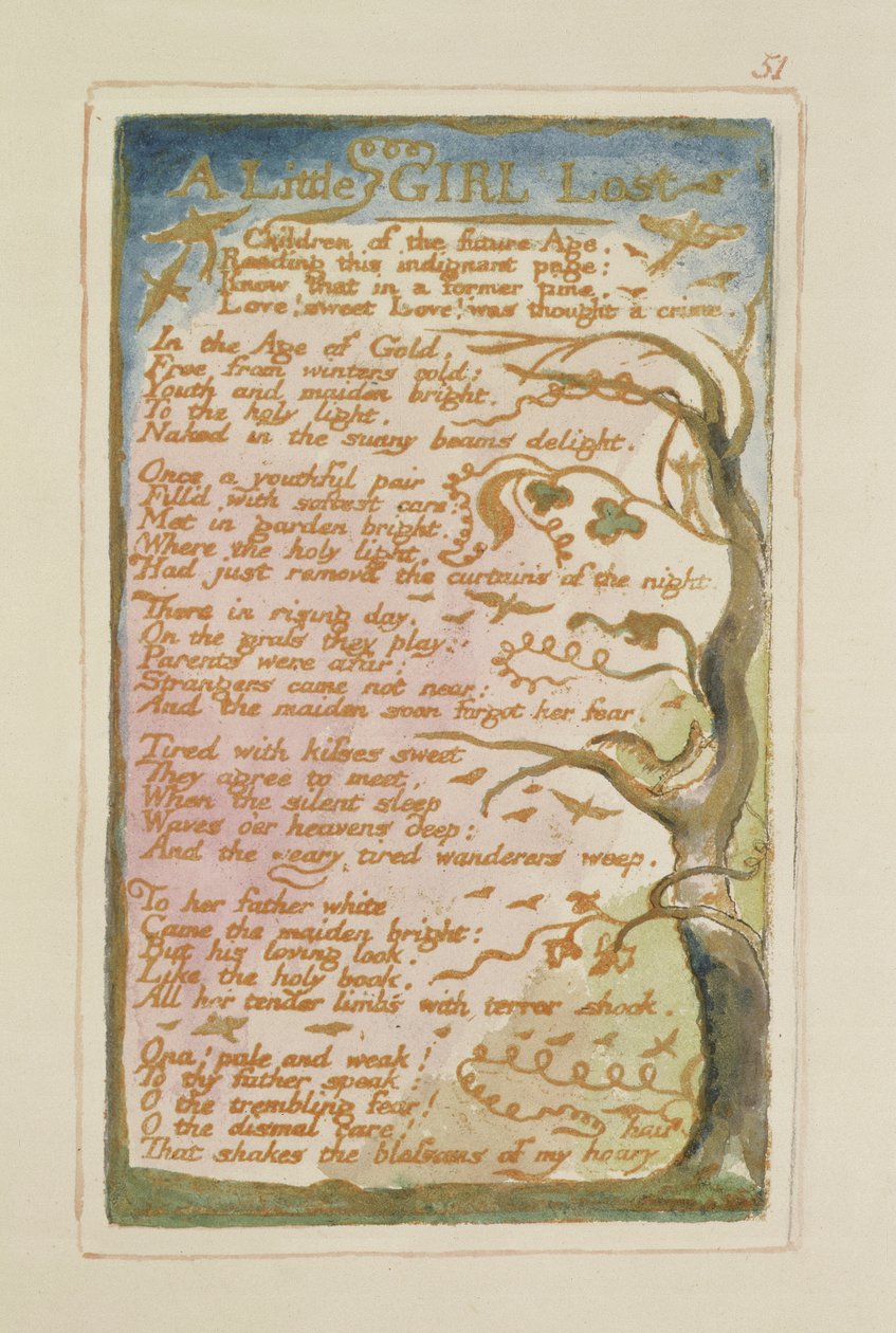 P.125-1950.pt51 Pieni tyttö kadonnut: levy 51 kappaleesta Songs of Innocence and of Experience (kopio AA) n. 1815-26 (etsaus, muste ja wc) tekijältä William Blake