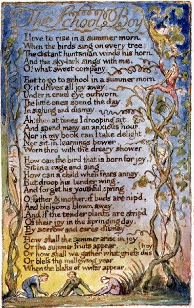 P.125-1950.pt53 The School Boy: plate 53 mula sa Songs of Innocence and of Experience (copy AA) c.1815-26 (etching, ink and watercolor)finn tekijältä William Blake