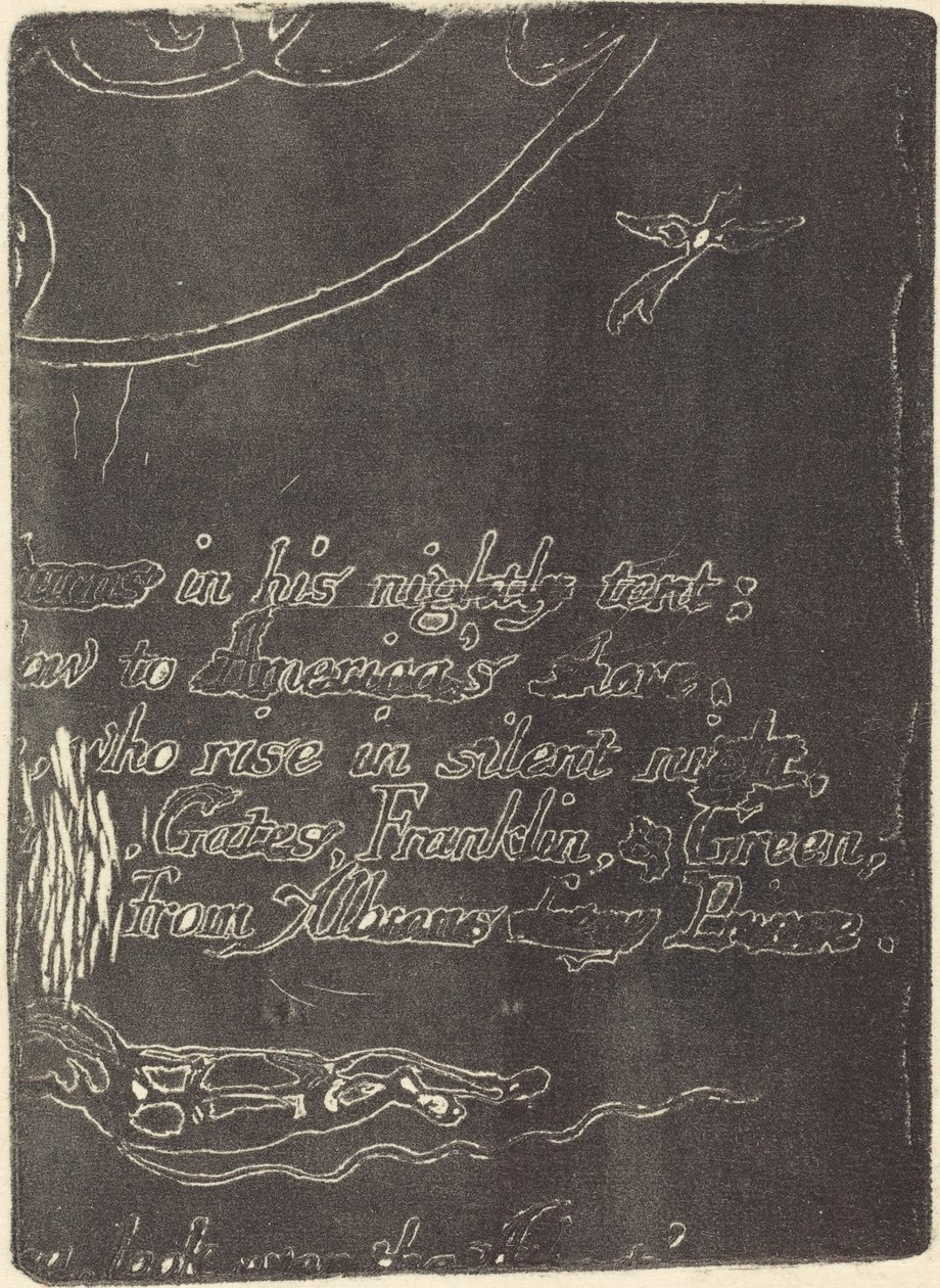 Restrike peruutetun levyn fragmentista "A Prophecy" tekijältä William Blake