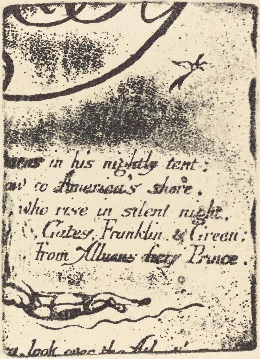 Restrike peruutetun levyn fragmentista A Profetialle, 1793. tekijältä William Blake