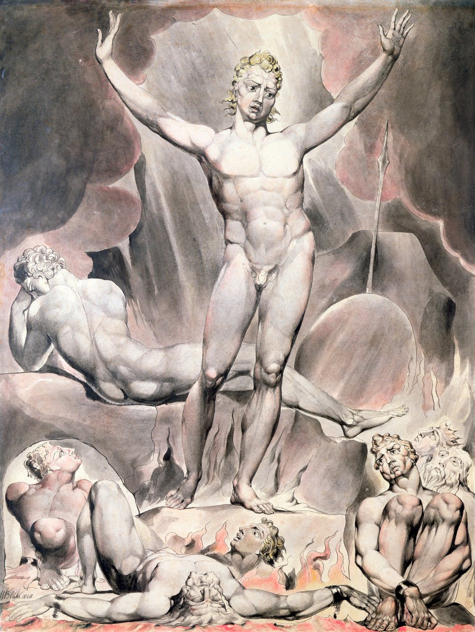 "Saatana herättää kapinallisia enkeleitä", 1808 tekijältä William Blake