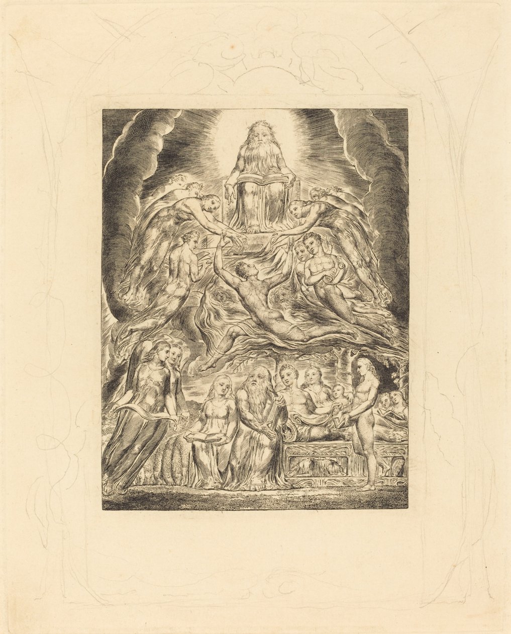 Saatana Jumalan valtaistuimen edessä tekijältä William Blake