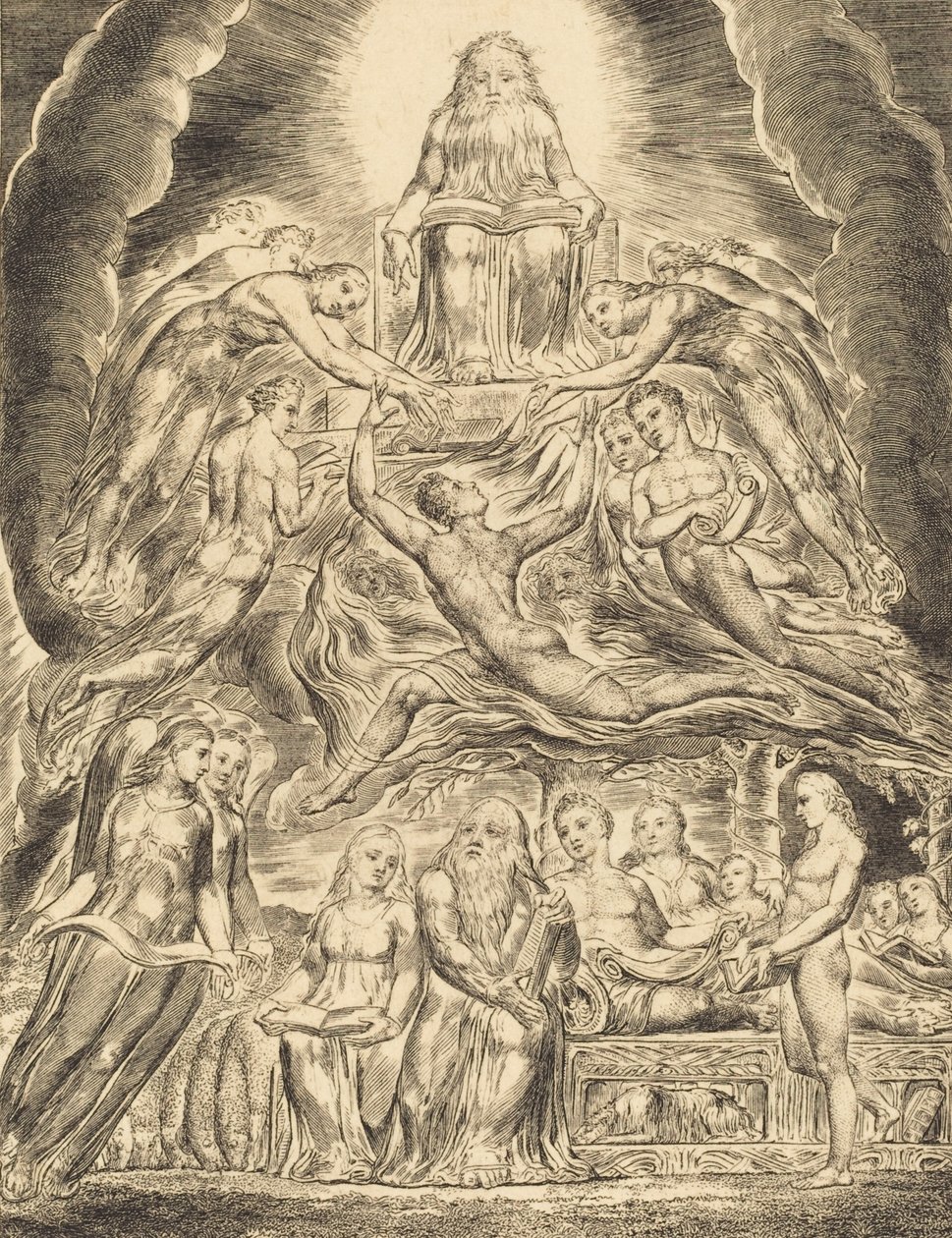 Saatana Jumalan valtaistuimen edessä, 1825. tekijältä William Blake