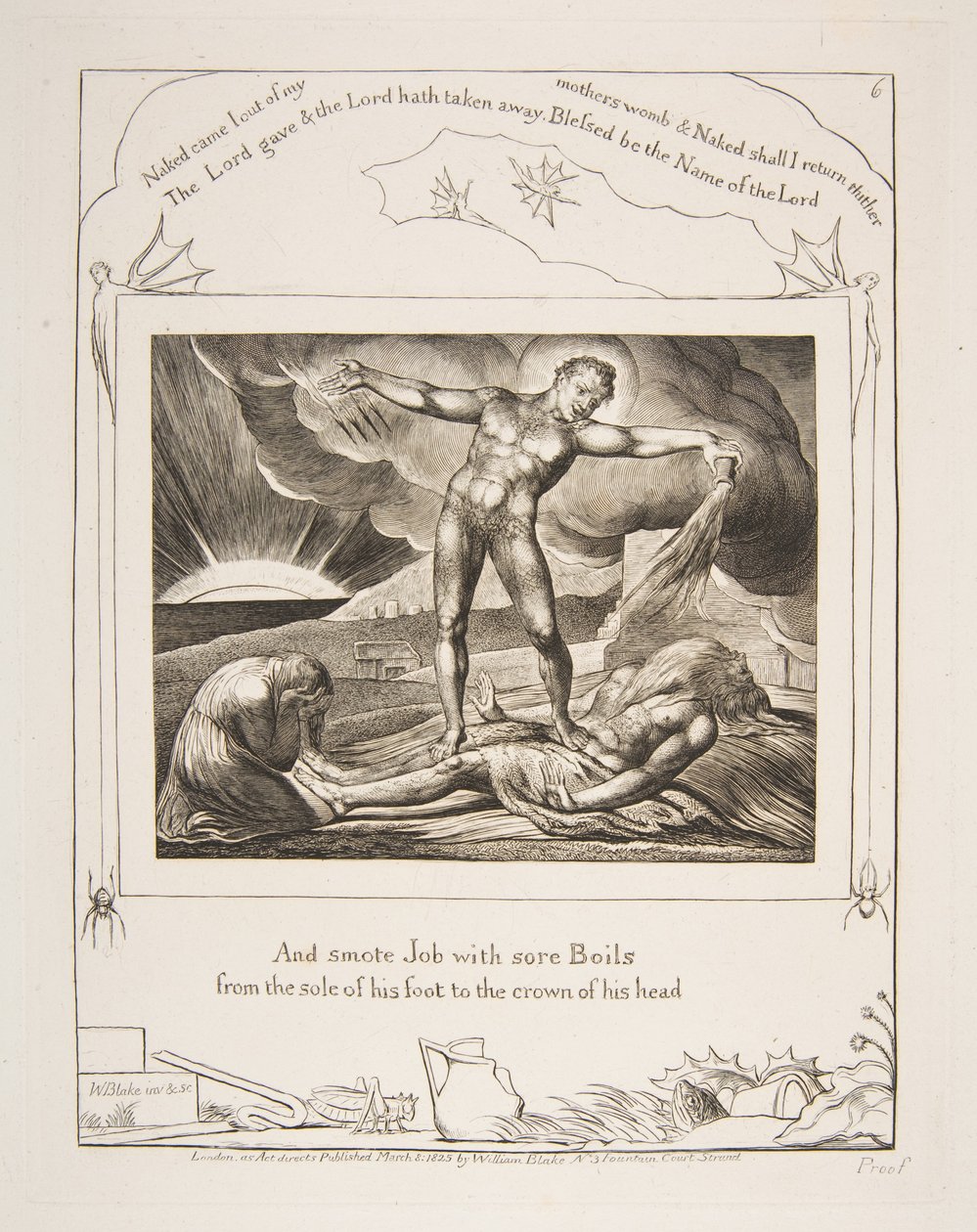 Saatana löi työtä kiehuen, kuvituksista Jobin kirjasta, 1825-26. tekijältä William Blake