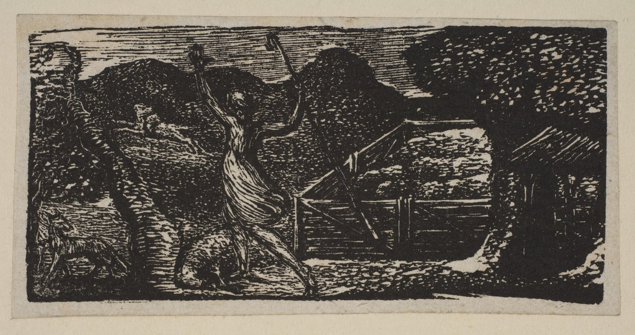 Shepherd Chases Away a Wolf, Thorntons Pastorals of Vergil, 1821. tekijältä William Blake