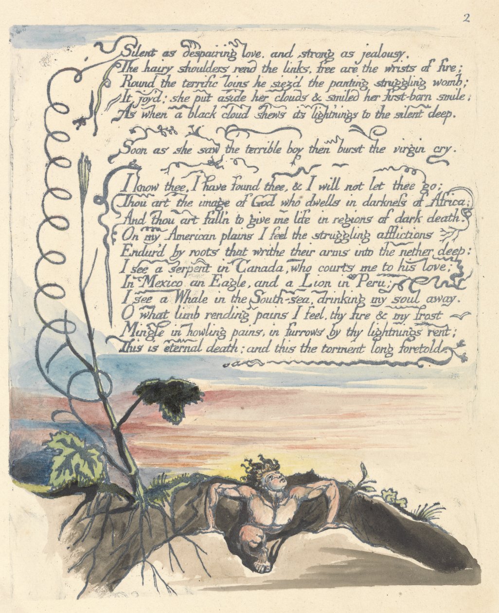 "Silent as depairing love...", levy 4 elokuvasta "America: A Prophecy" tekijältä William Blake