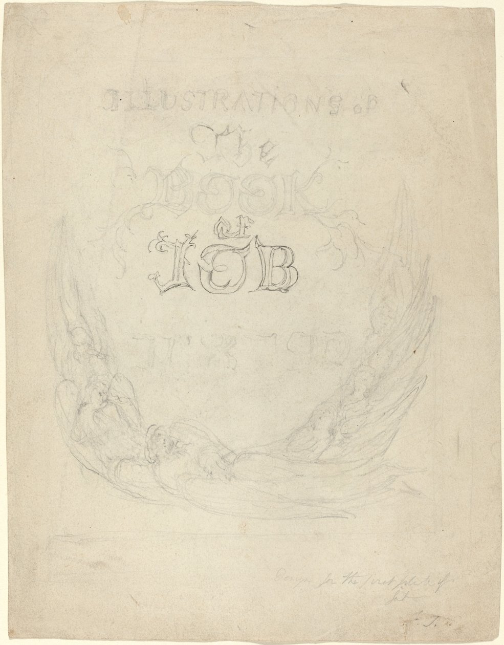 Luonnos Jobin kirjan kaiverrettujen kuvien otsikkosivulle tekijältä William Blake