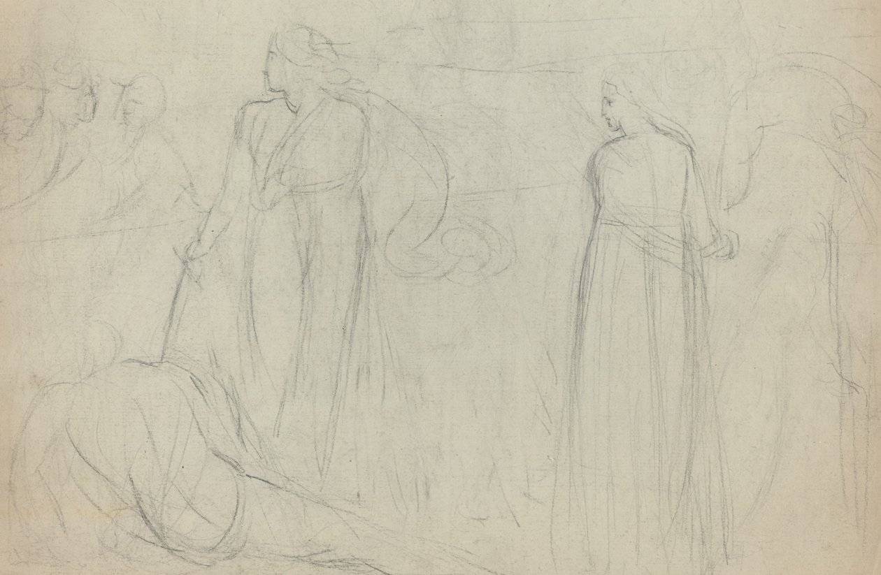 Luonnos miekkamiehestä, joka seisoo voitetun vastustajansa päällä [verso] tekijältä William Blake