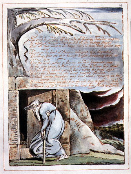 "So Cried He", levy 12 julkaisusta "America, a Prophecy" tekijältä William Blake