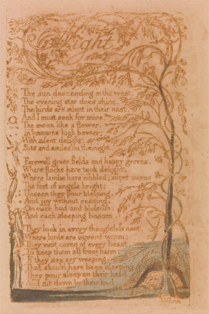 Viattomuuden lauluja, levy 16, yö (Bentley 20) tekijältä William Blake