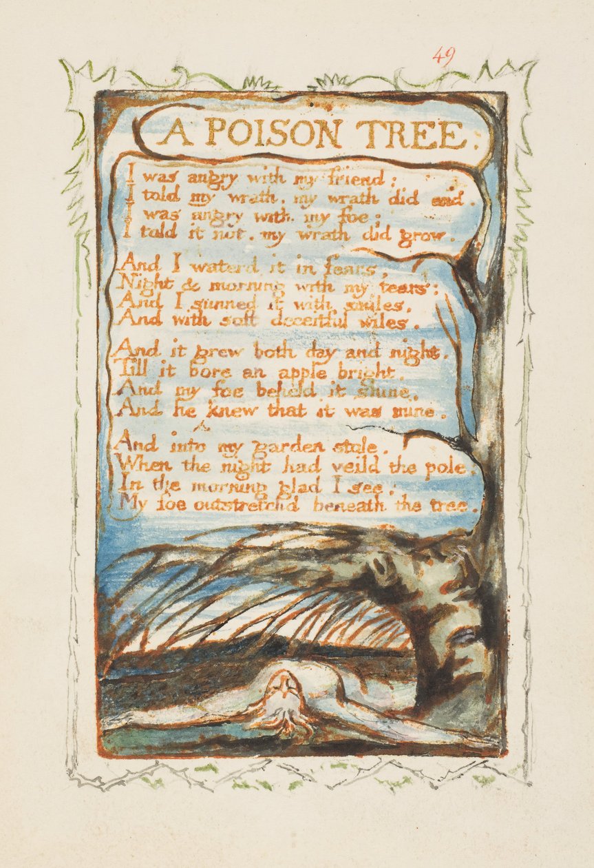 Songs of Innocence and of Experience: A Poison Tree, ca. 1825. tekijältä William Blake