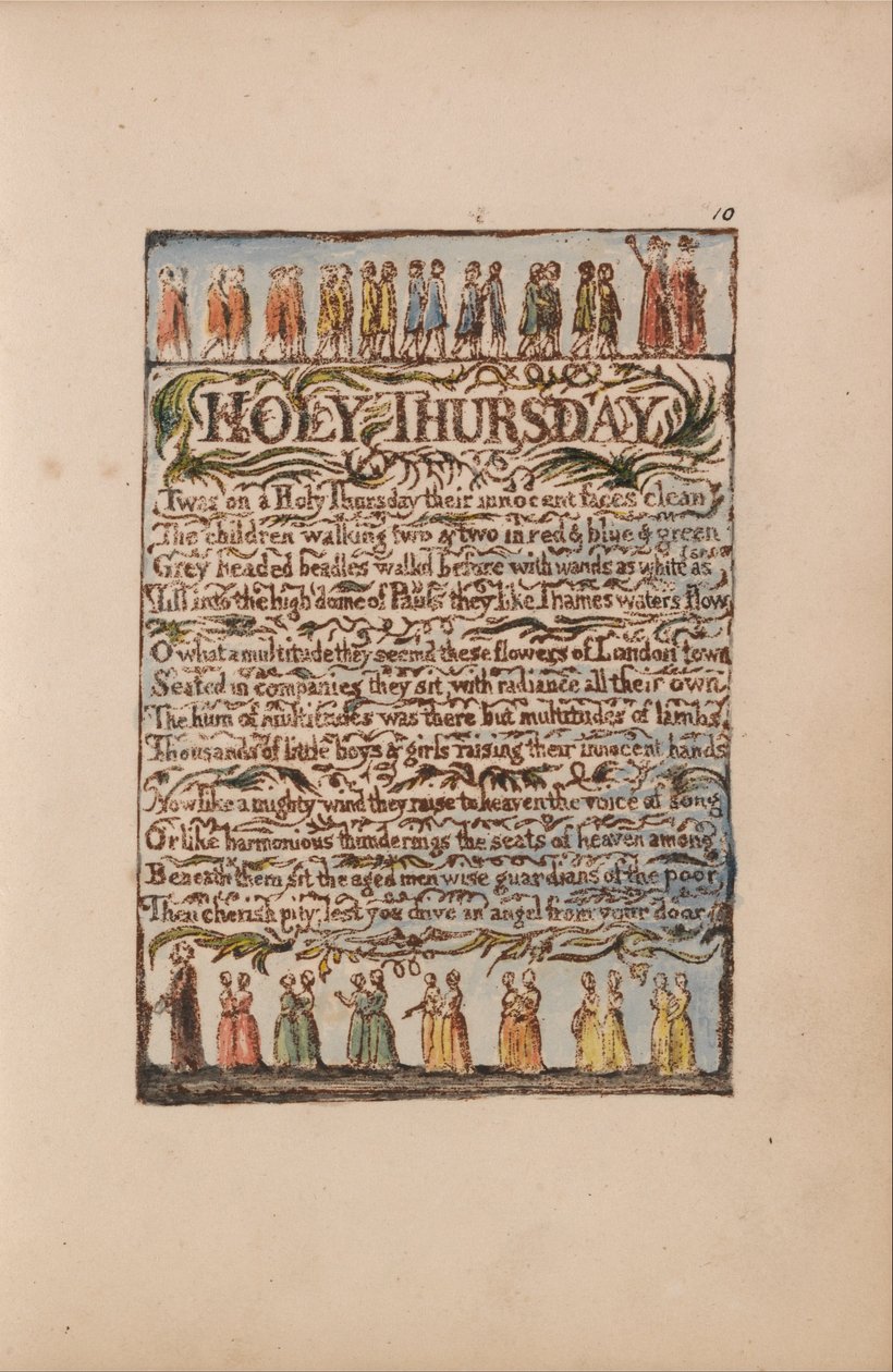Viattomuuden ja kokemuksen lauluja, levy 10, pyhä torstai (Bentley 19) tekijältä William Blake