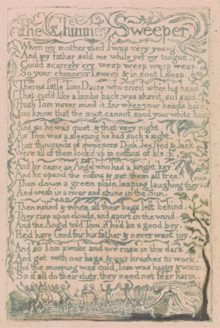 Songs of Innocence and of Experience, levy 10, "The Chimney Sweeper" (Bentley 12) tekijältä William Blake