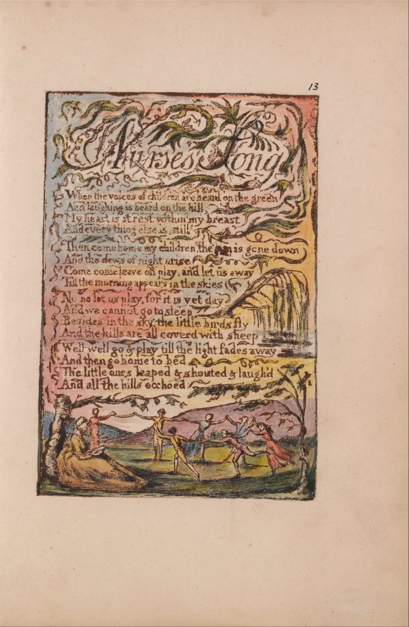 Viattomuuden ja kokemuksen lauluja, levy 13, Sairaanhoitajan laulu (Bentley 24). tekijältä William Blake