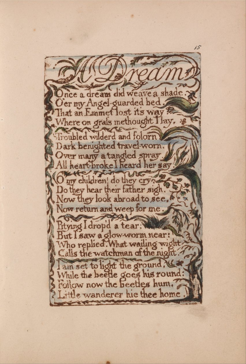 Viattomuuden ja kokemuksen lauluja, levy 15, Unelma (Bentley 26) tekijältä William Blake