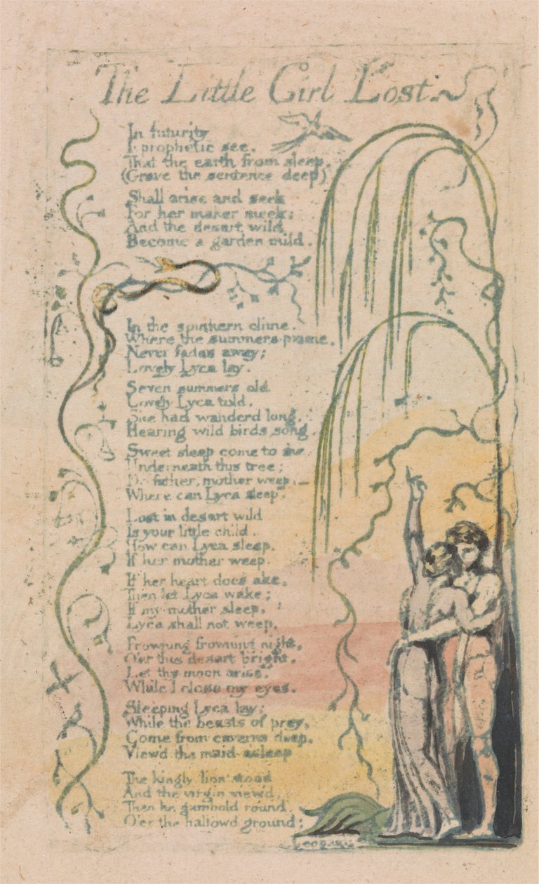 Songs of Innocence and of Experience, levy 20, Pikku tyttö kadonnut (Bentley 34) tekijältä William Blake