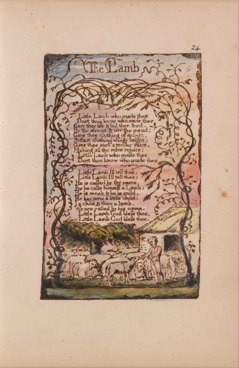 Viattomuuden ja kokemuksen lauluja, levy 24, Karitsa (Bentley 8) tekijältä William Blake