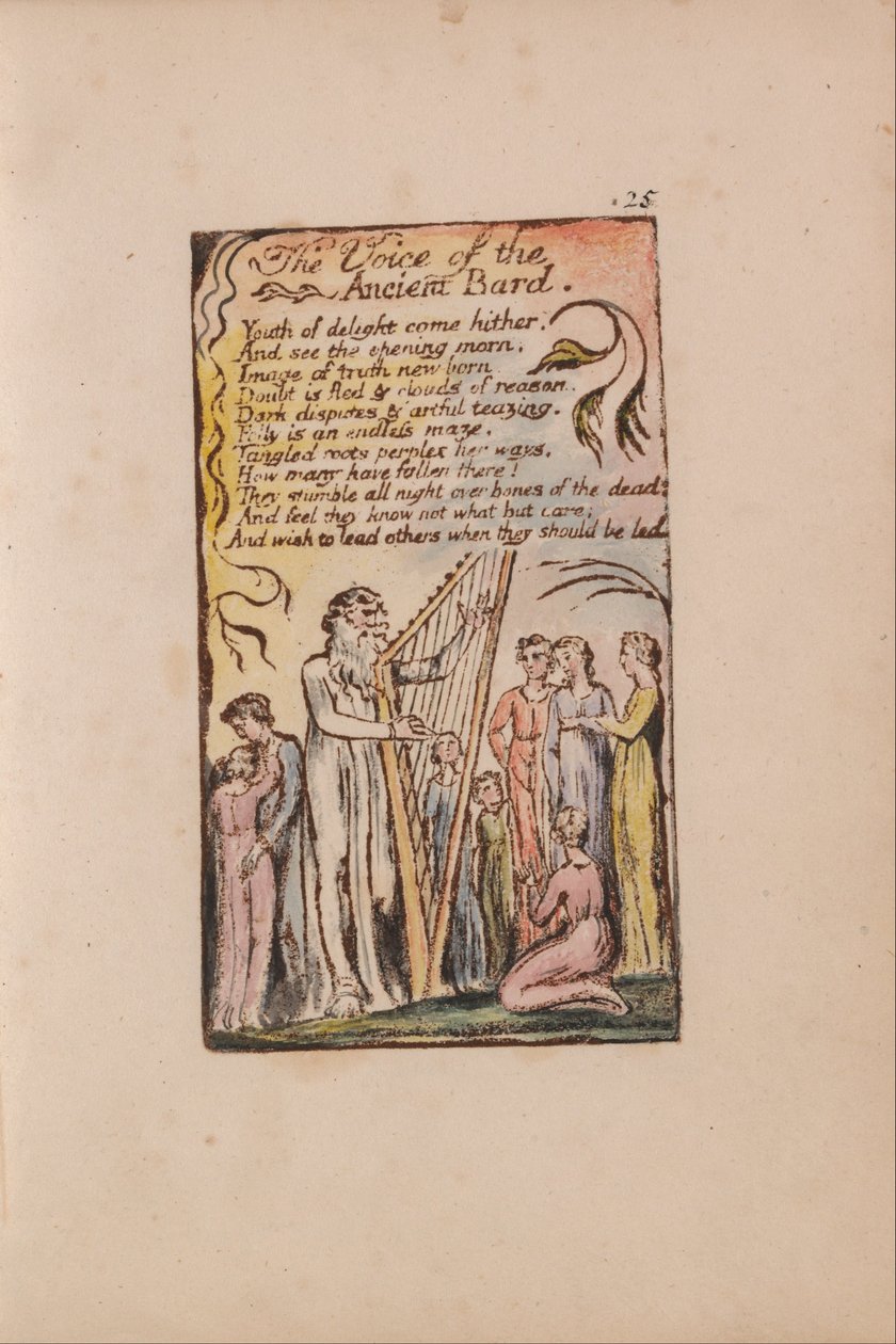 Viattomuuden ja kokemuksen lauluja, levy 25, Muinaisen bardin ääni (Bentley 54) tekijältä William Blake