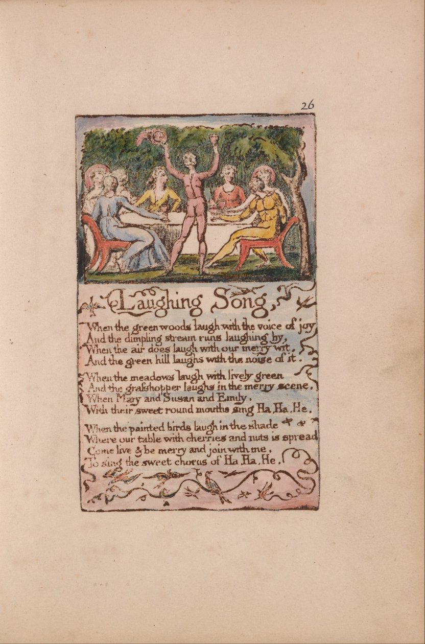 Viattomuuden ja kokemuksen laulut, levy 26, naurava laulu (Bentley 15) tekijältä William Blake
