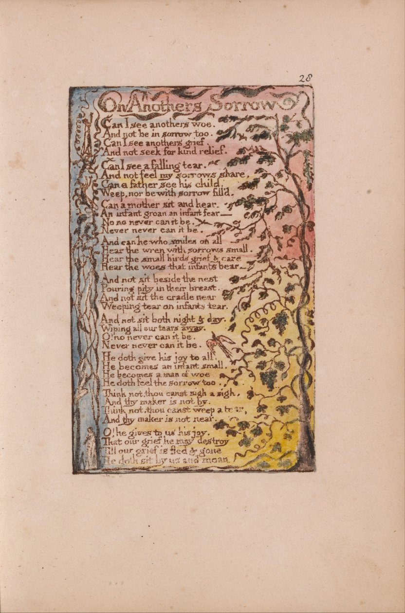 Songs of Innocence and of Experience, levy 28, On Anothers Sorrow (Bentley 27) tekijältä William Blake