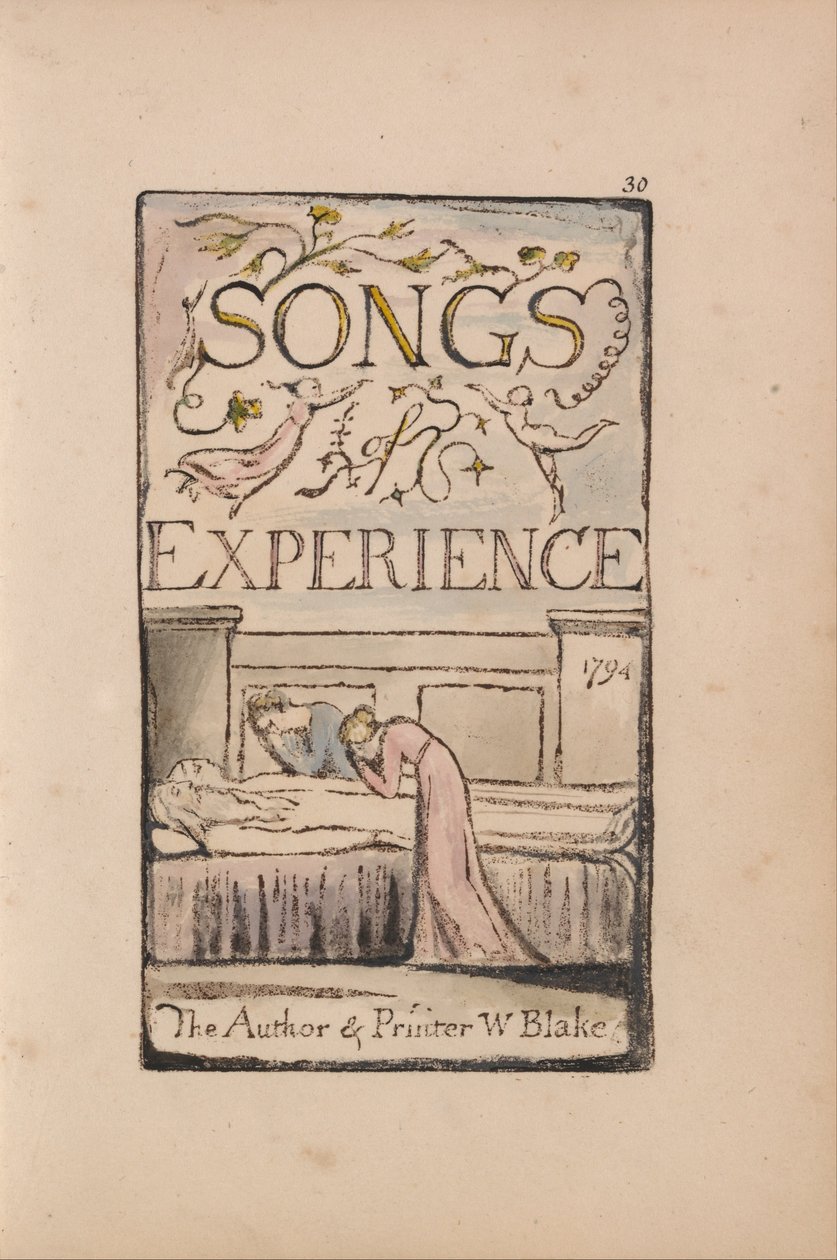 Songs of Innocence and of Experience, levy 30, kokemuksen nimisivu (Bentley 29) tekijältä William Blake