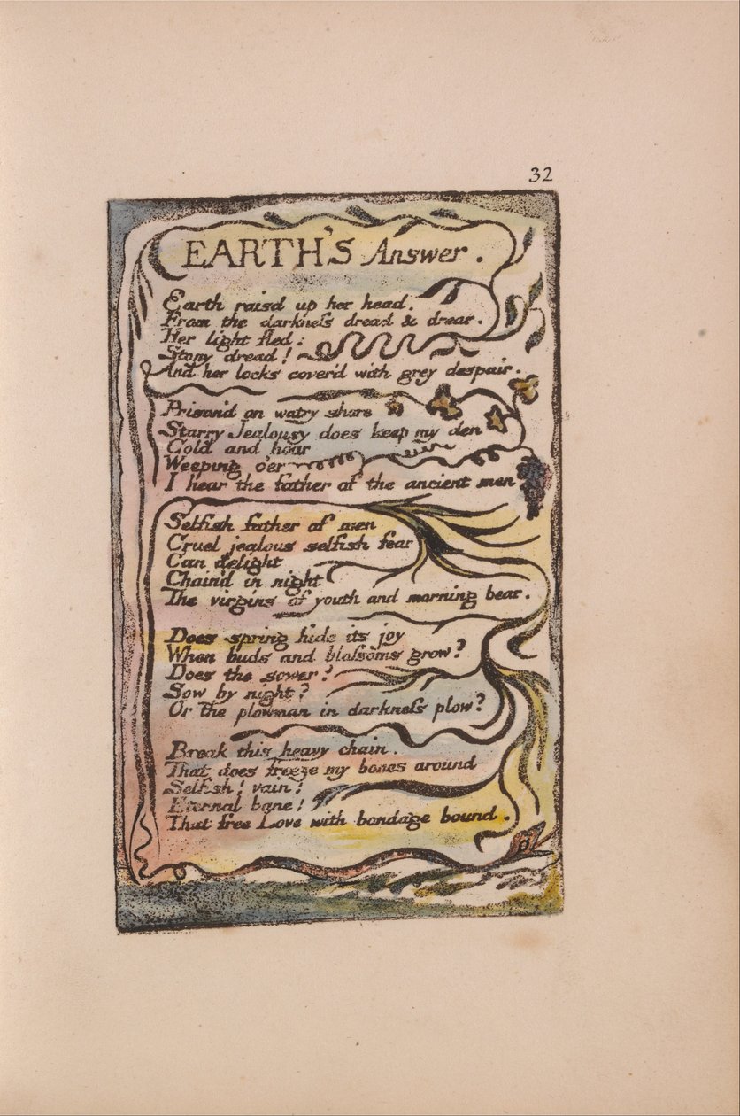 Viattomuuden ja kokemuksen lauluja, levy 32, Maan vastaus (Bentley 31) tekijältä William Blake