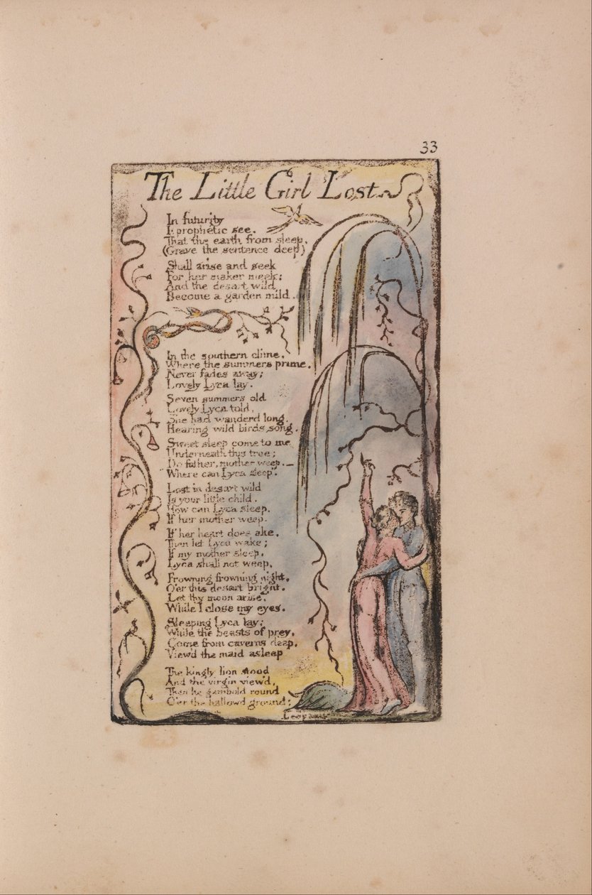 Viattomuuden ja kokemuksen lauluja, levy 33, Kadonnut pieni tyttö (Bentley 34) tekijältä William Blake