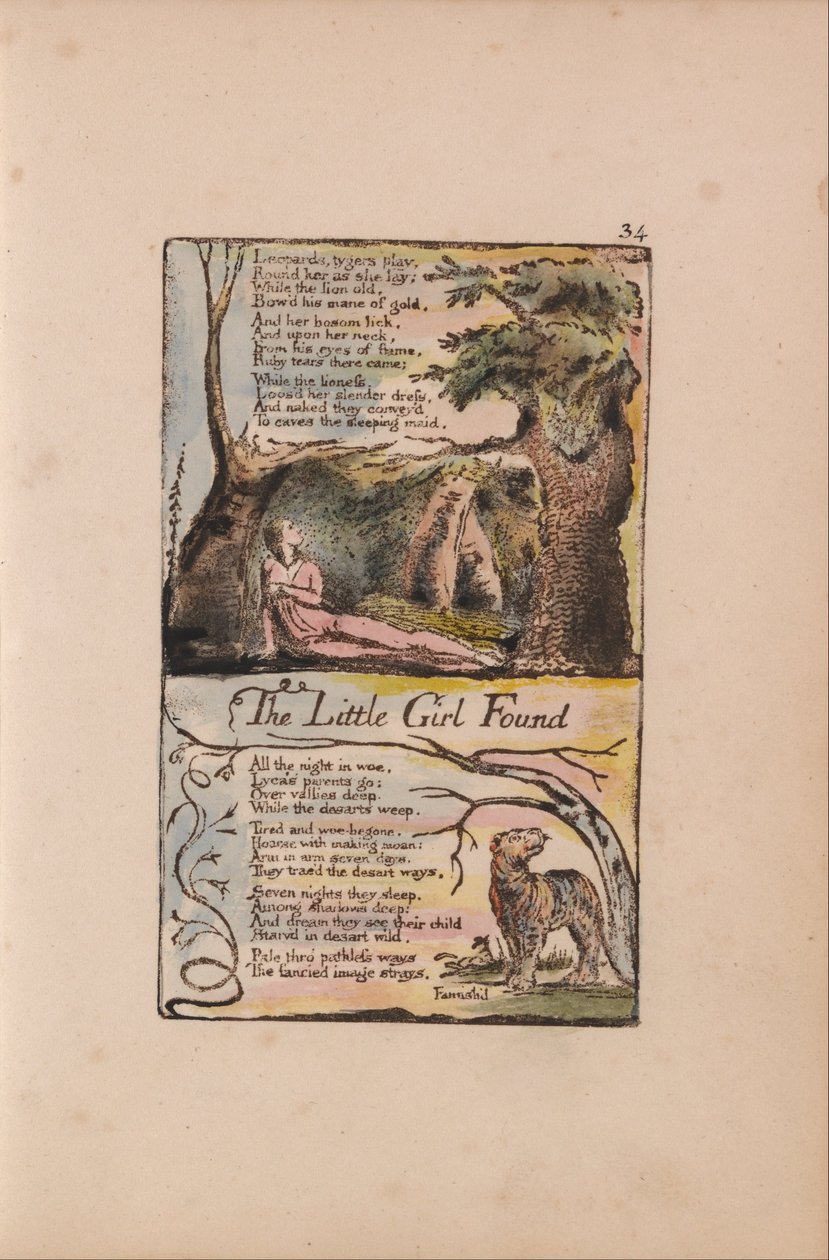 Songs of Innocence and of Experience, levy 34, Pikku tyttö löydetty (Bentley 35) tekijältä William Blake
