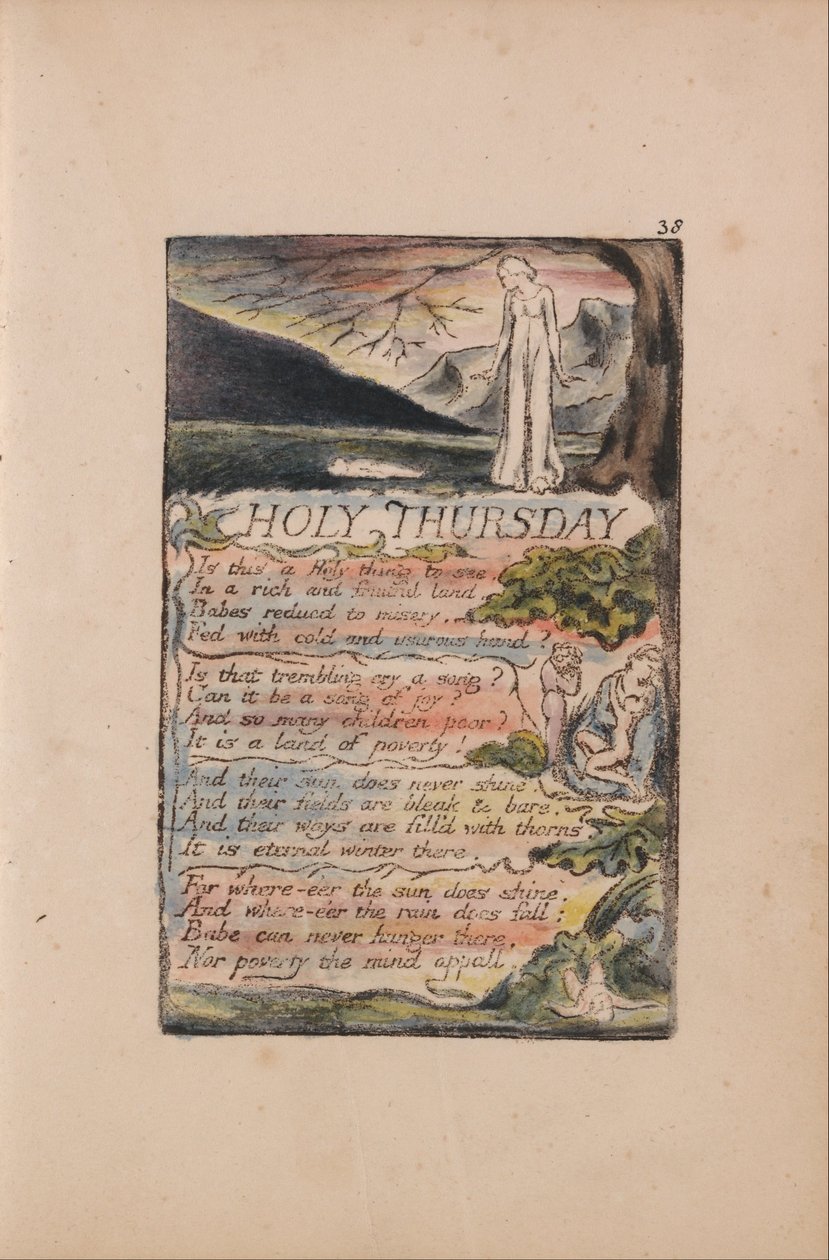 Viattomuuden ja kokemuksen lauluja, levy 38, pyhä torstai (Bentley 33) tekijältä William Blake
