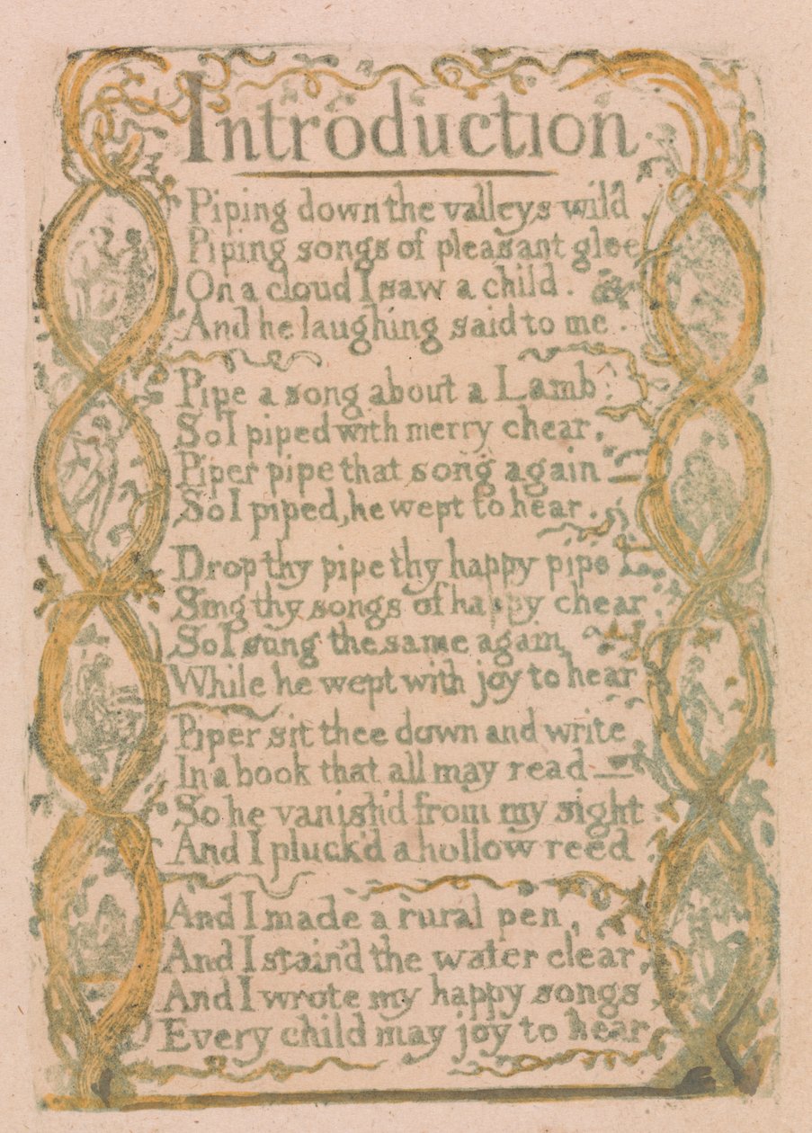 Songs of Innocence and of Experience, levy 3, "Johdatus" (Bentley 4) tekijältä William Blake