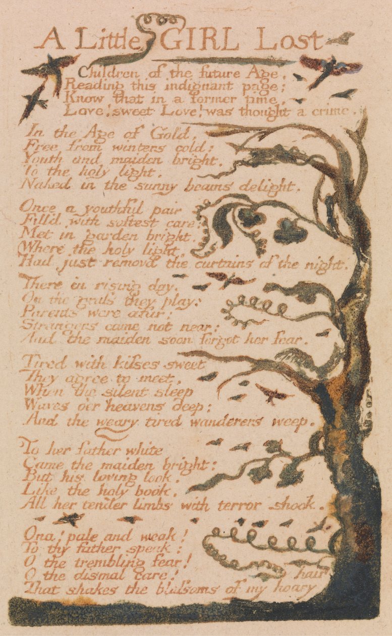 Songs of Innocence and of Experience, levy 44, "A Little Girl Lost" (Bentley 51) tekijältä William Blake