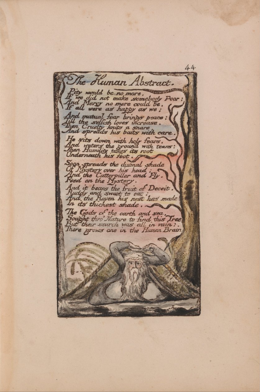 Viattomuuden ja kokemuksen lauluja, levy 44, The Human Abstract (Bentley 47) tekijältä William Blake