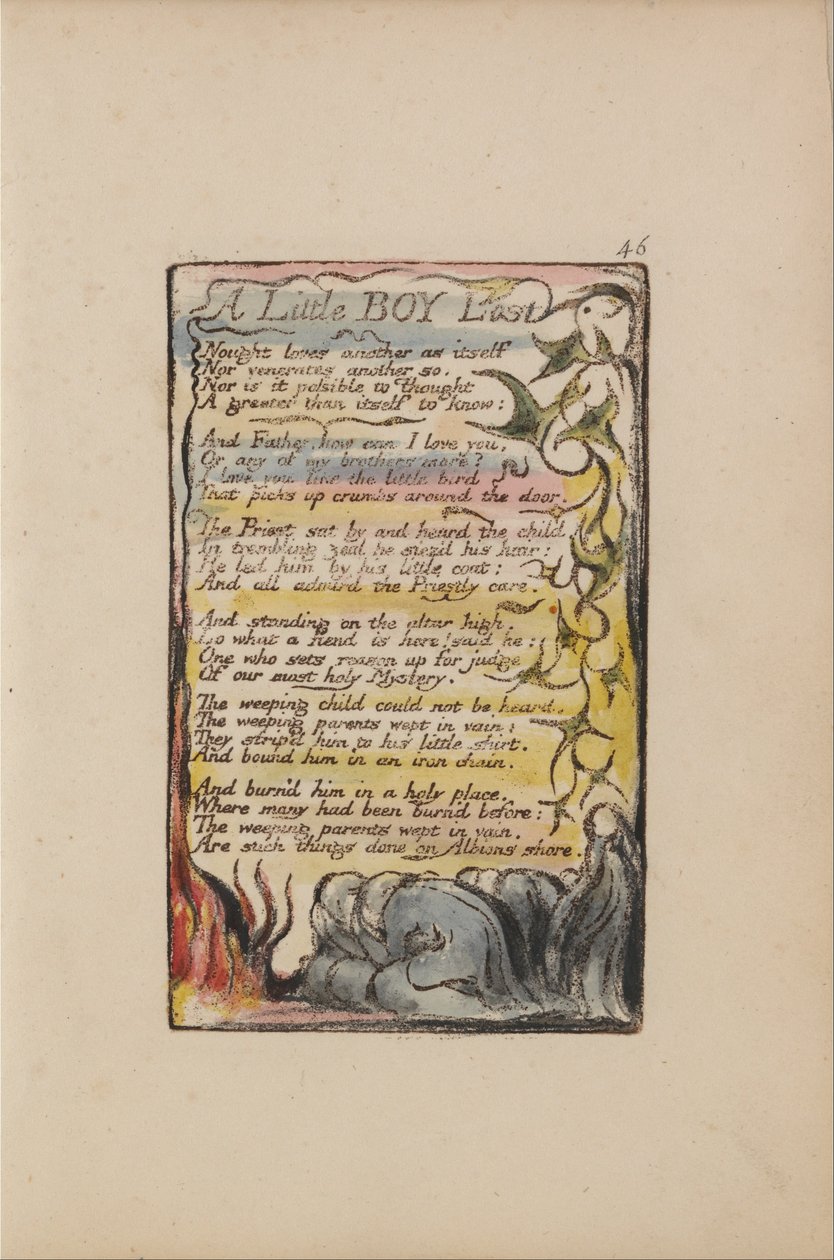 Songs of Innocence and of Experience, levy 46, pieni poika kadonnut (Bentley 50) tekijältä William Blake
