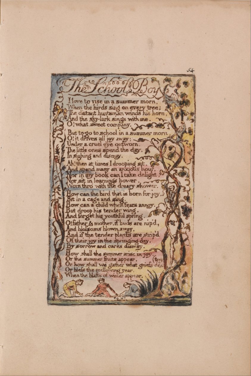 Viattomuuden ja kokemuksen lauluja, levy 54, Koulupoika (Bentley 53) tekijältä William Blake