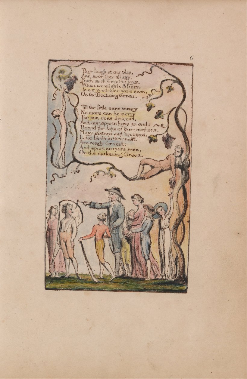 Viattomuuden ja kokemuksen lauluja, levy 6, The Ecchoing Green (Bentley 7) tekijältä William Blake