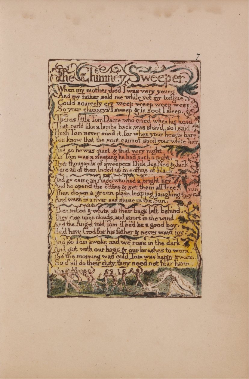 Viattomuuden ja kokemuksen lauluja, levy 7, savupiippu (Bentley 12) tekijältä William Blake