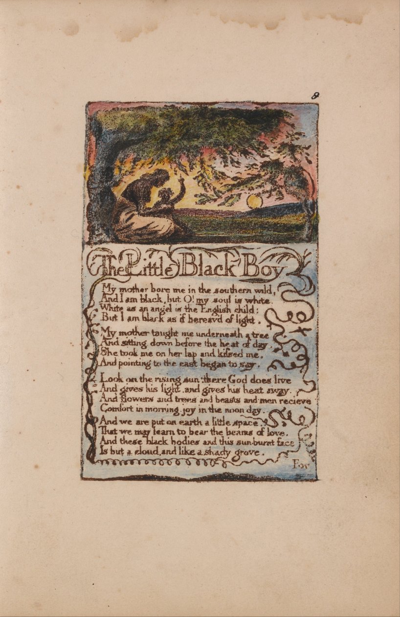 Songs of Innocence and of Experience, levy 8, Pikku musta poika (Bentley 9) tekijältä William Blake
